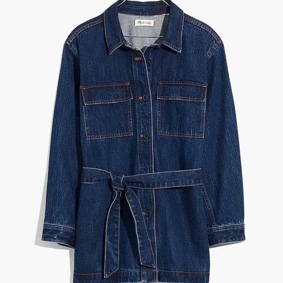 MADEWELL Denim Tie-Waist Shirt-Jacket Dark Wash {B26} - Picture 4 of 4
